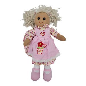 Powell Craft England 15" Rag Doll - Pink Floral Dress & Embroidered Apron